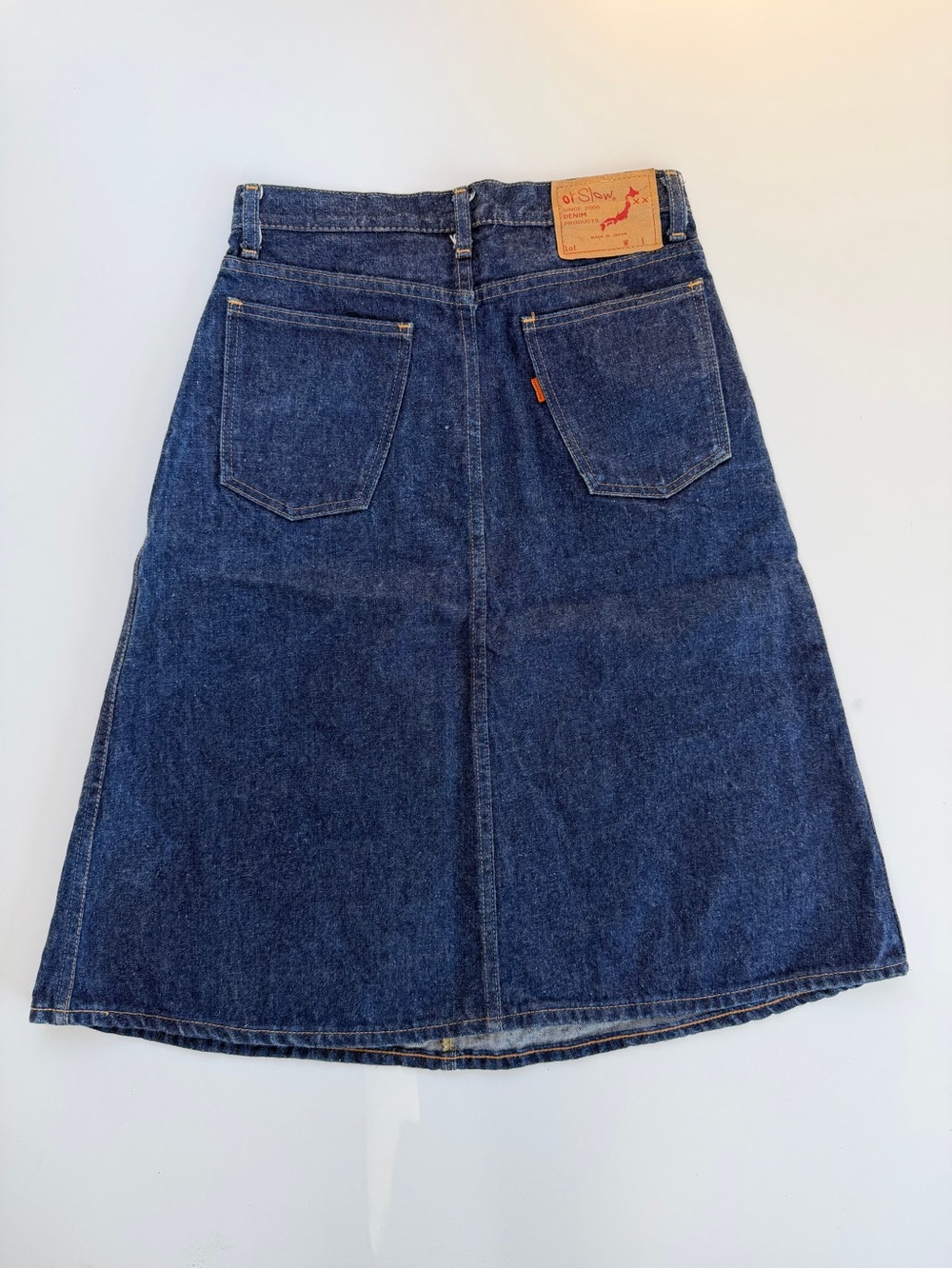 OrSlow Indigo Raw Denim Midi Below Knee Skirt Womens XS Mid-Length Midweight